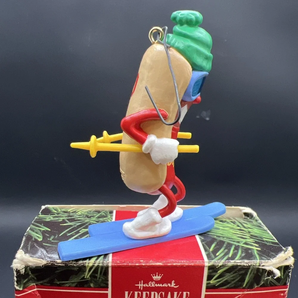 Vintage 1990 Hallmark Keepsake Christmas Ornament Hot Dogger Hot Dog On Ski's